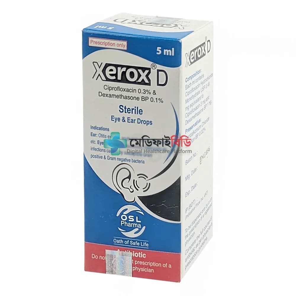 Xerox-D 5ml 0.3% + 0.1% — Ciprofloxacin 0.3% + Dexamethasone 0.1% E/E prep