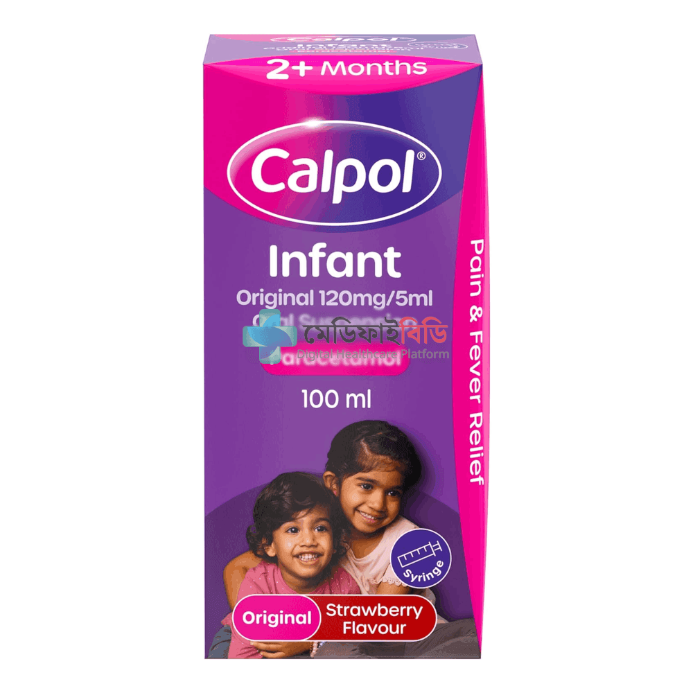 Calpol Infant Original Suspension, Paracetamol Medication, For 2+ Months, Strawberry Flavour, 100ml 120mg